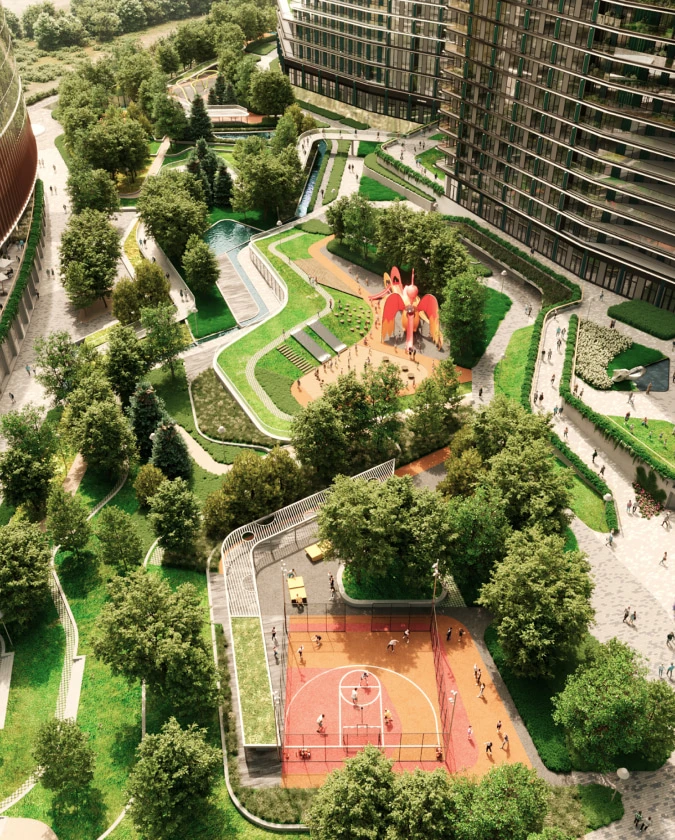 Ландшафтный парк 2,3 Га с грамотным зонированием: зоны для отдыха, детская инфраструктура, зоны для пикника, променад у воды